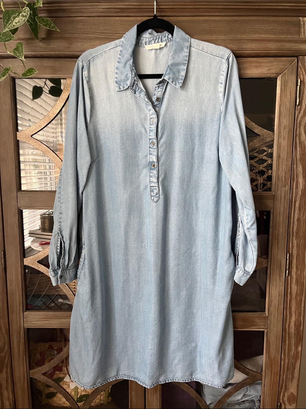 beachlunchlounge Light Blue Denim Shirt Dress - Long Sleeve